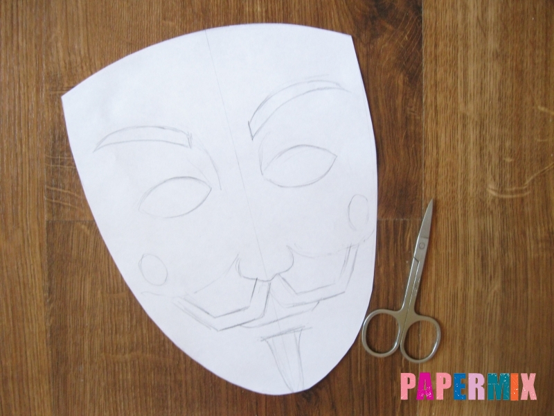 Как сделать маску Гая Фокса из бумаги своими руками - шаг 3