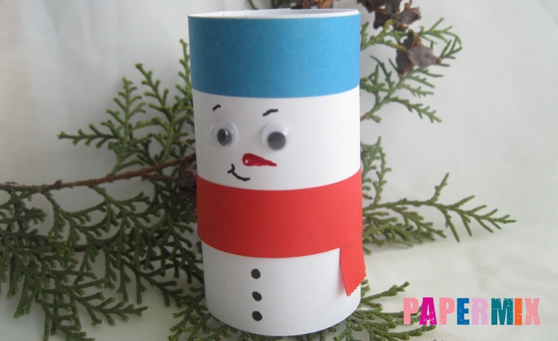 Как сделать объёмного снеговика из цветной бумаги своими руками поэтапно