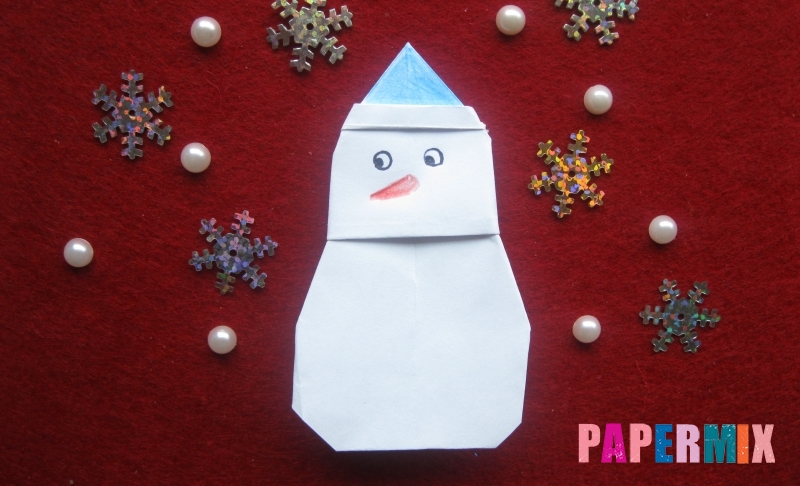 Снеговик из бумаги в технике оригами пошаговая инструкция